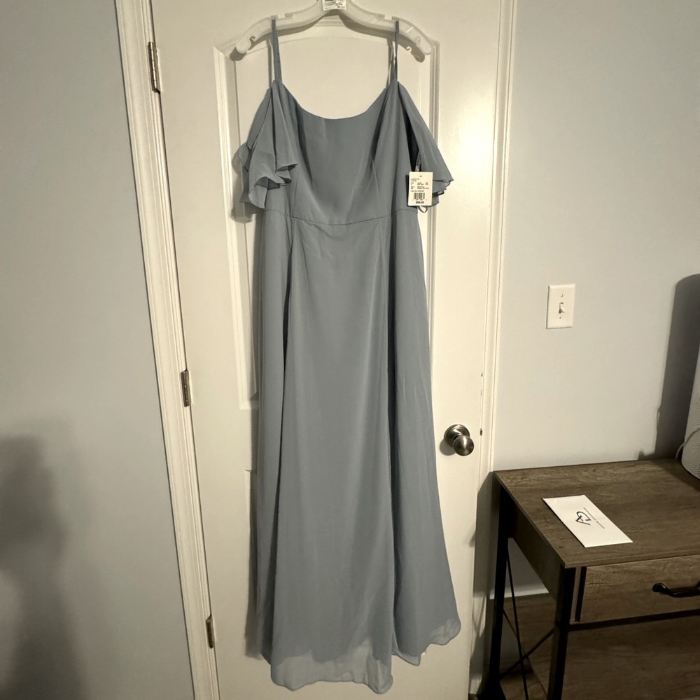David's Bridal Light Blue Off-Shoulder Wedding Dress